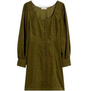 Madewell Women's Dress Corduroy Seamed Long Sleeve Mini Kale Green Size 8 NWOT